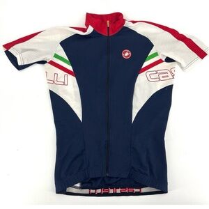 Castelli Mens Large Castelli navy red white Full Zip Short Sleeve Cycling Jersey